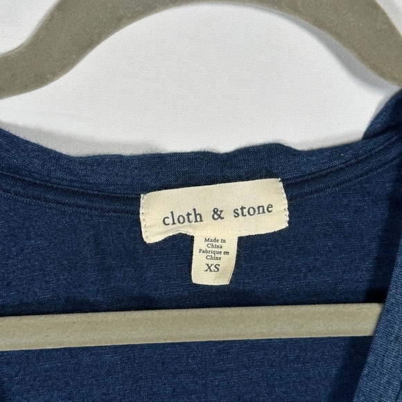 Cloth & Stone Cotton V-Neck Midi Tee Dress Side Slits XS Indigo Blue - Picture 5 of 9